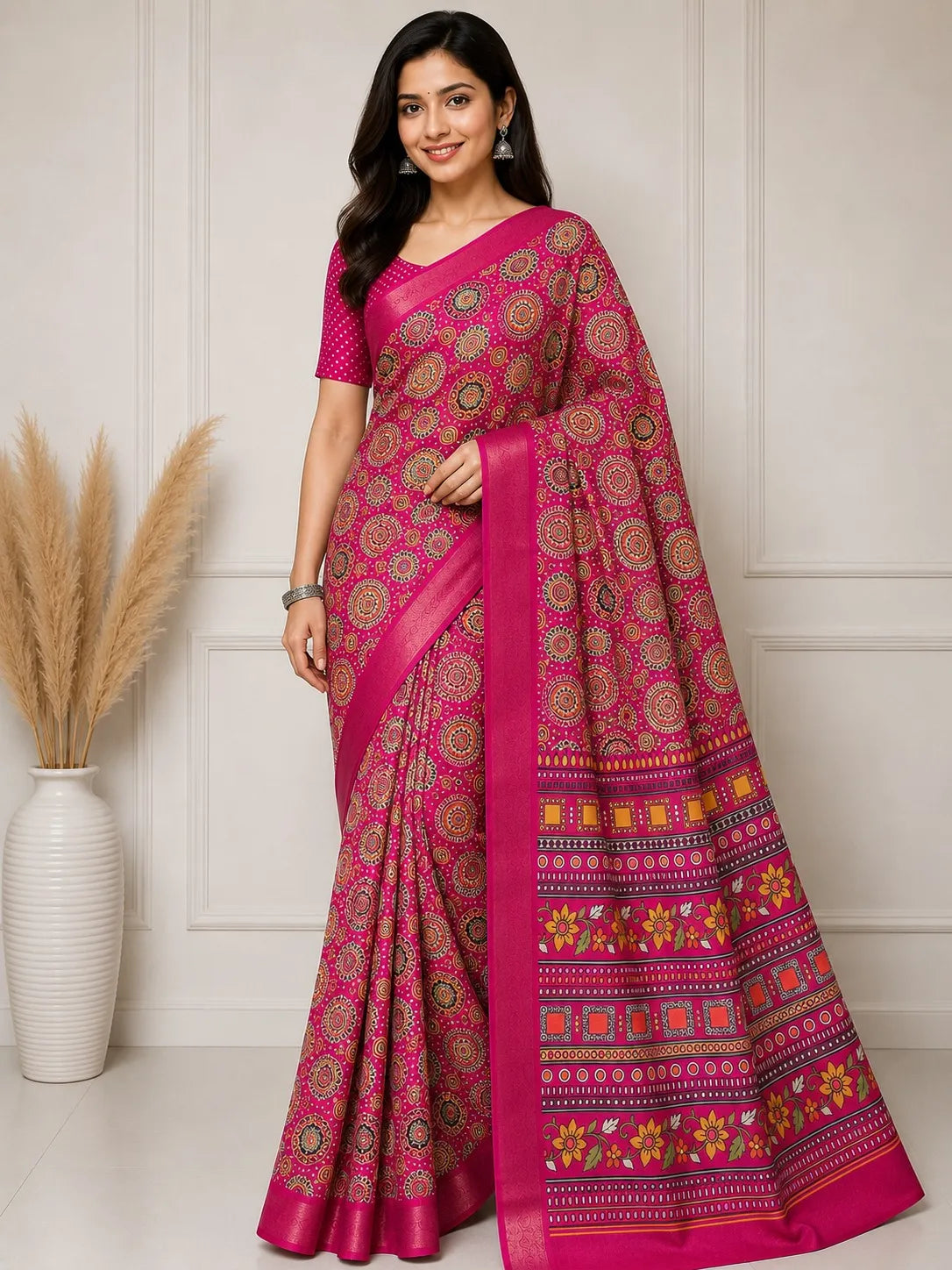 beautifully Mandala Mocha Silk Saree
