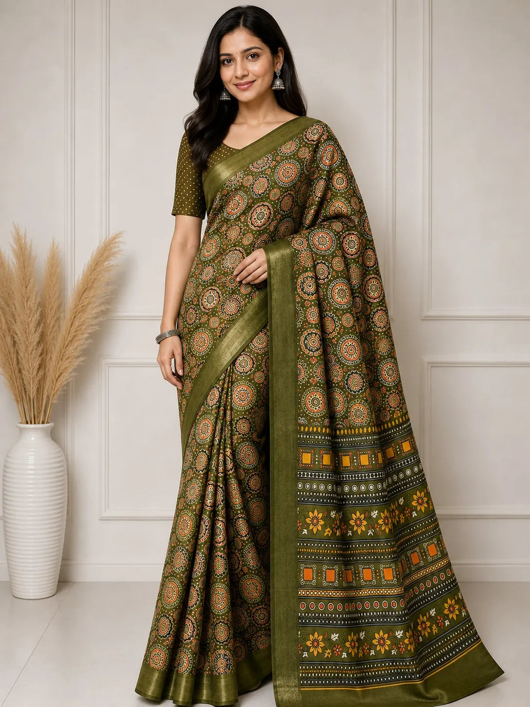 beautifully Mandala Mocha Silk Saree