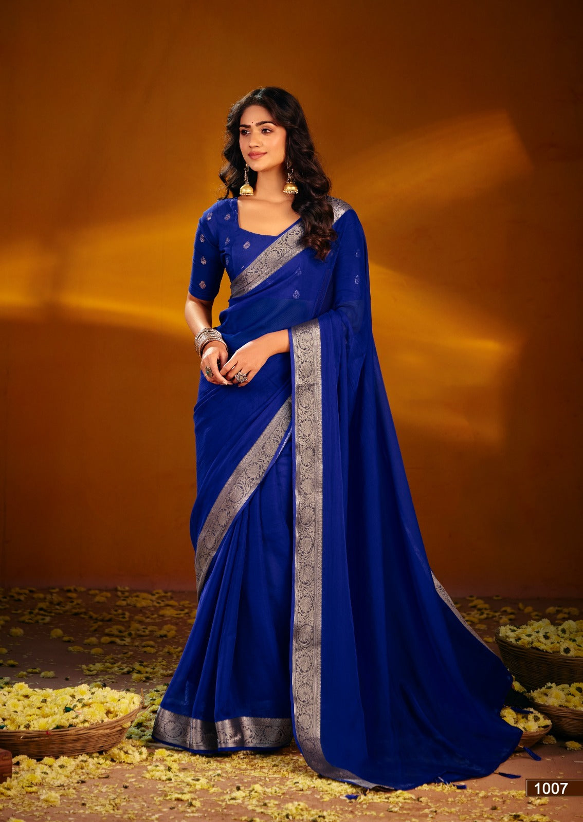 Parvathi Premium Chiffon Kasab Saree with Jacquard Weaving Border
