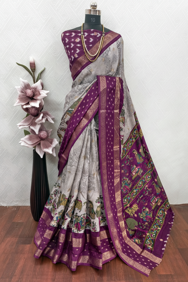Dola Mash Mellow Green Silk Saree with Contrast Zari Jacquard Hamsa Border – Sanskriti Saree