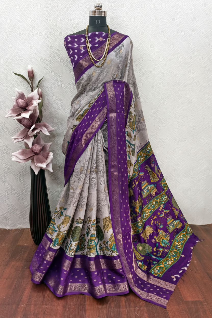 Dola Mash Mellow Green Silk Saree with Contrast Zari Jacquard Hamsa Border – Sanskriti Saree