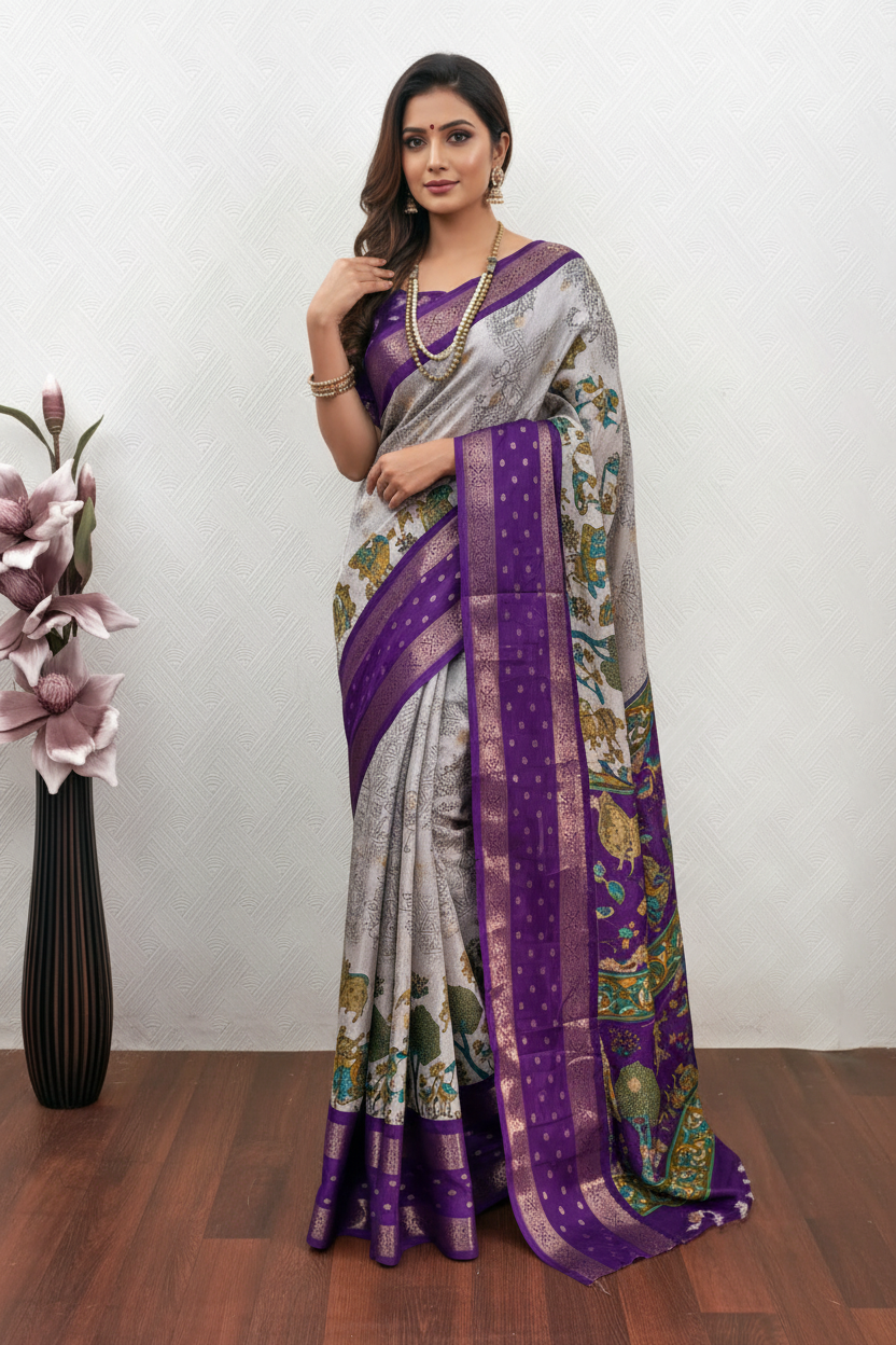 Dola Mash Mellow Green Silk Saree with Contrast Zari Jacquard Hamsa Border – Sanskriti Saree