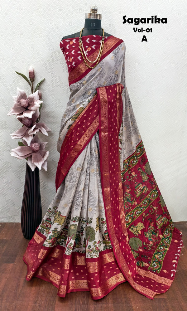 Dola Mash Mellow Green Silk Saree with Contrast Zari Jacquard Hamsa Border – Sanskriti Saree