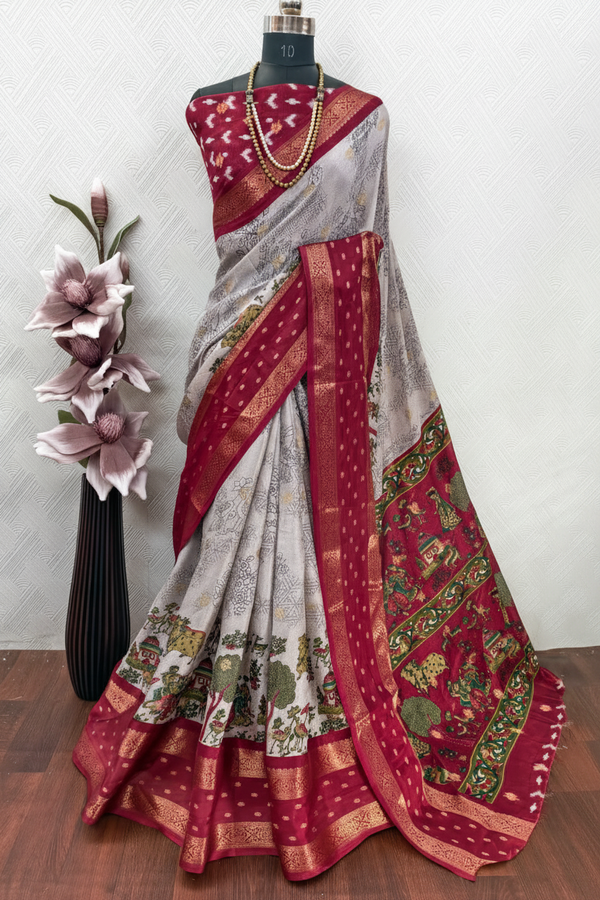 Dola Mash Mellow Green Silk Saree with Contrast Zari Jacquard Hamsa Border – Sanskriti Saree