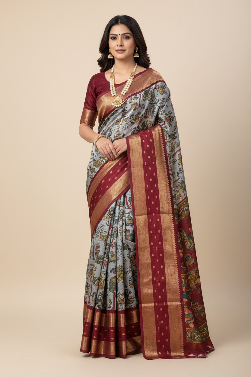 Dola Mash Mellow Green Silk Saree with Contrast Zari Jacquard Hamsa Border – Sanskriti Saree