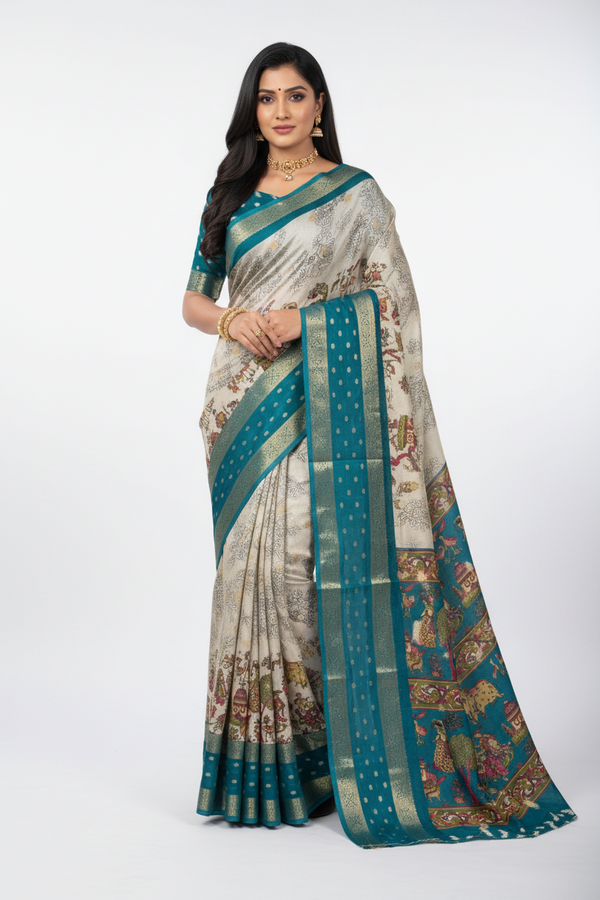 Dola Mash Mellow Green Silk Saree with Contrast Zari Jacquard Hamsa Border – Sanskriti Saree