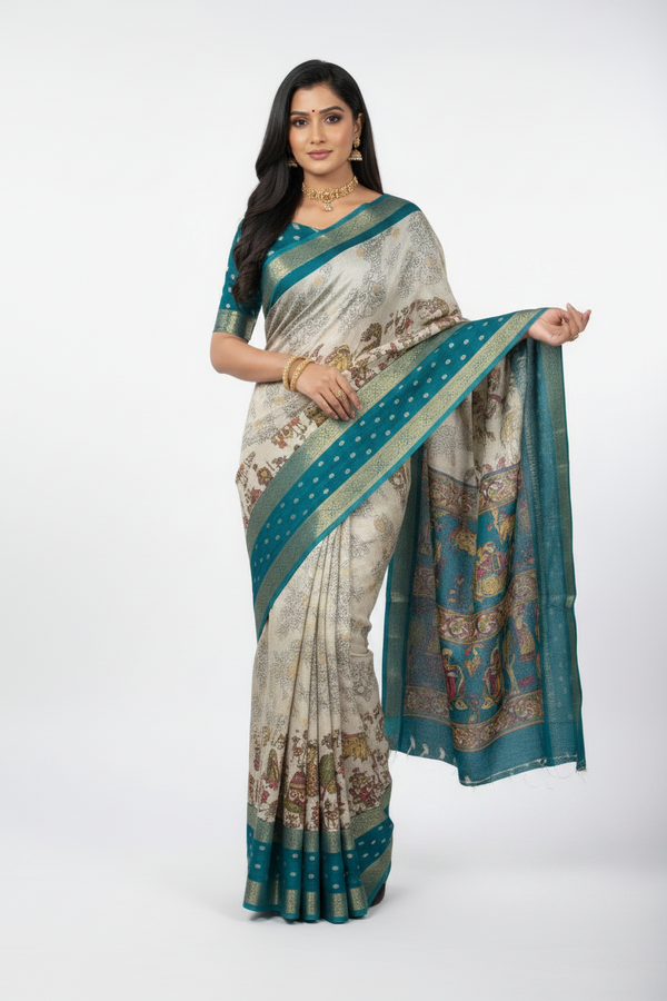 Dola Mash Mellow Green Silk Saree with Contrast Zari Jacquard Hamsa Border – Sanskriti Saree