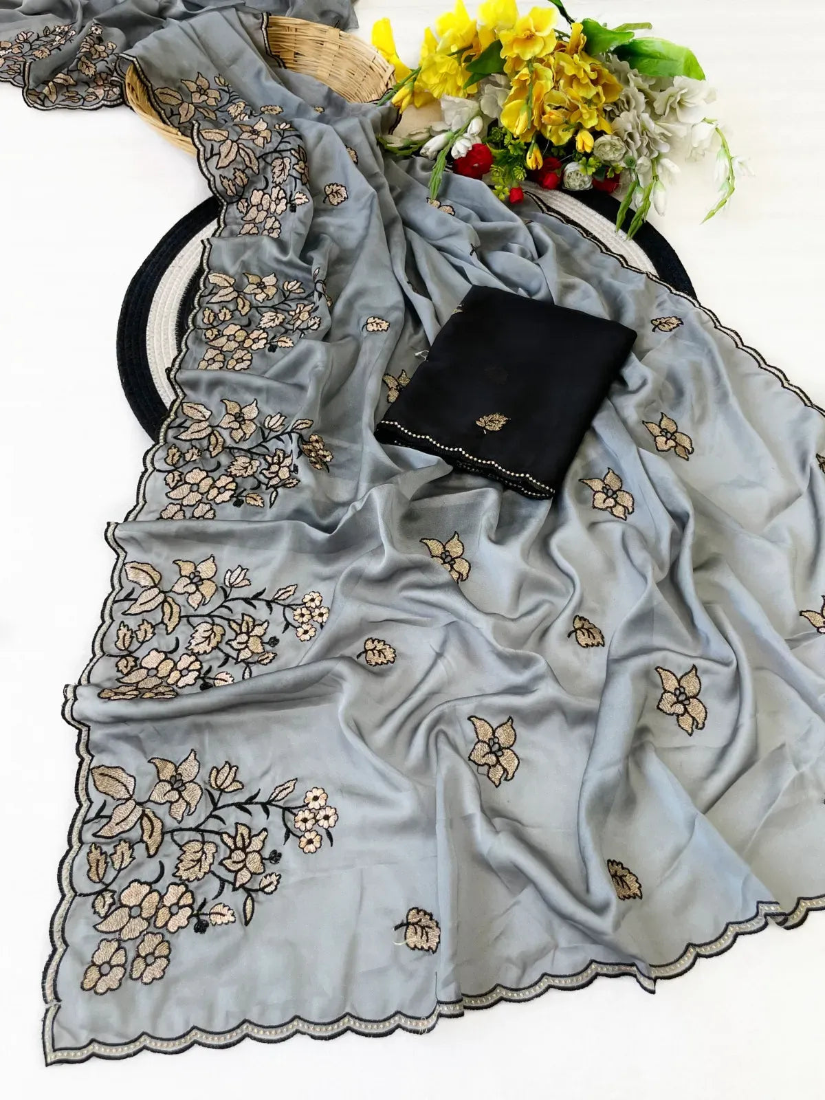 Rangoli Silk Floral Zari & Thread Work Saree with C Pallu