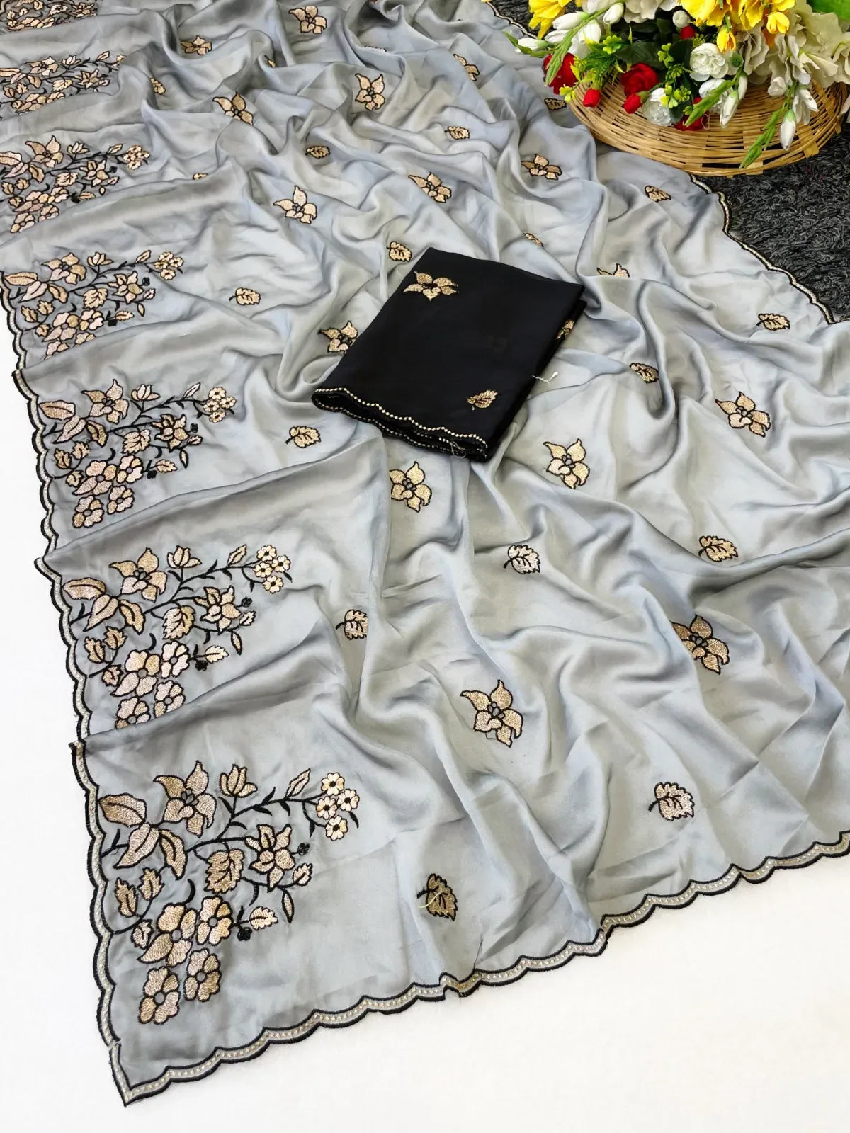 Rangoli Silk Floral Zari & Thread Work Saree with C Pallu