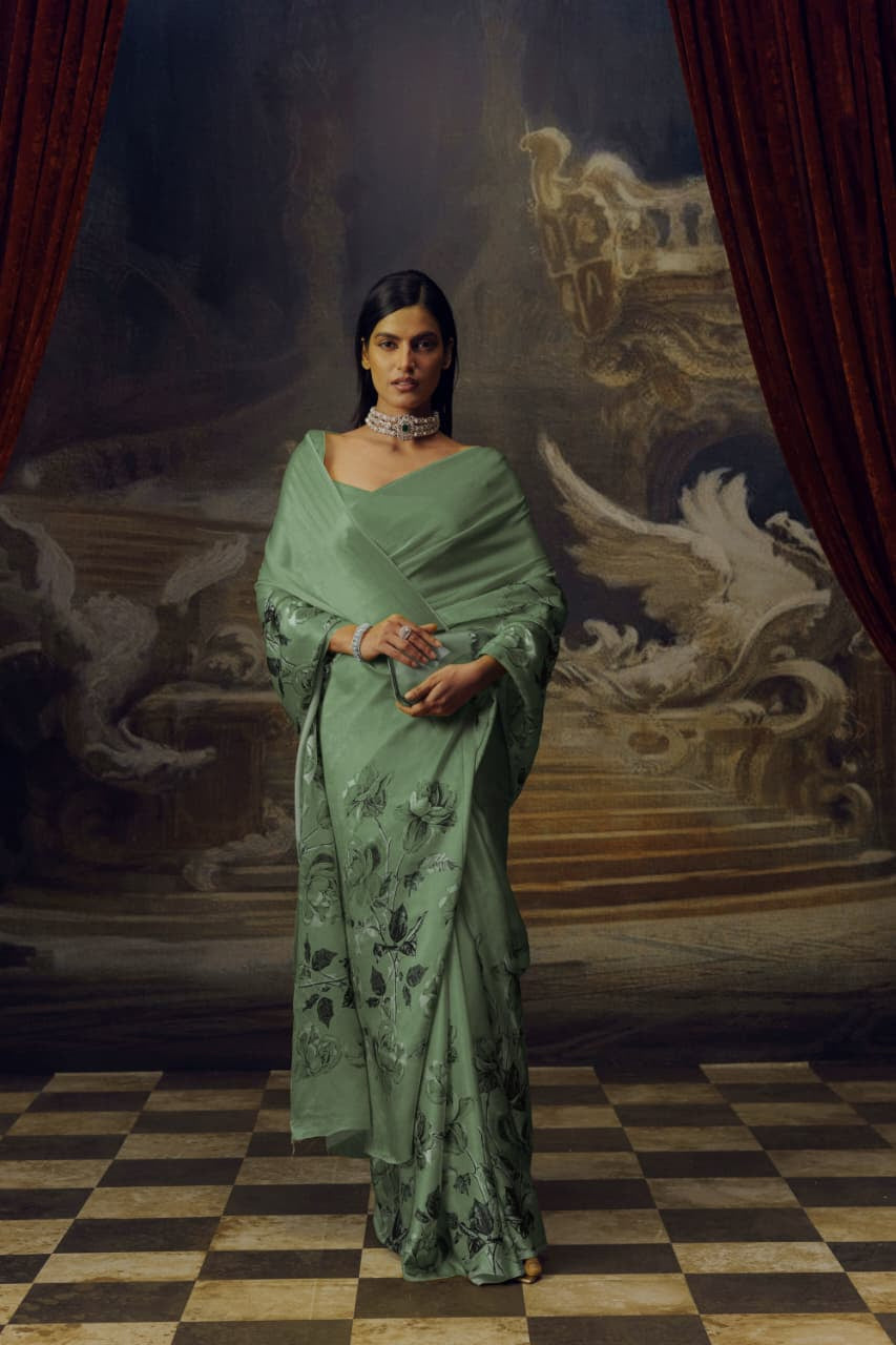 Elegant Flower Design Silky Satin Saree