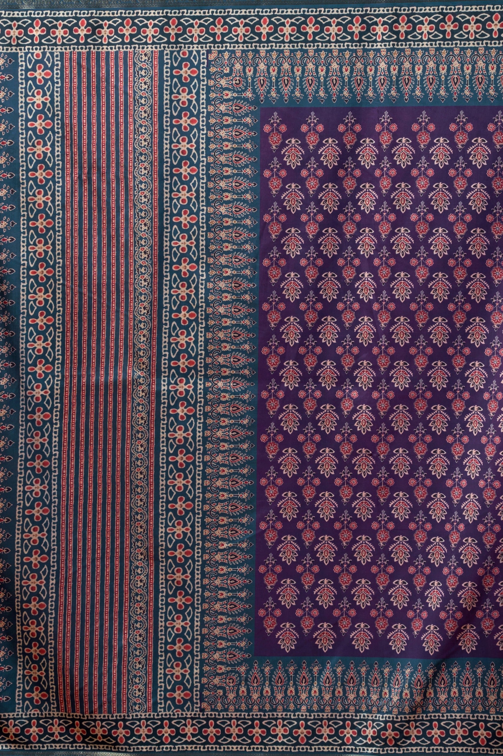 Geometric Ajrkh  Print Silk Saree