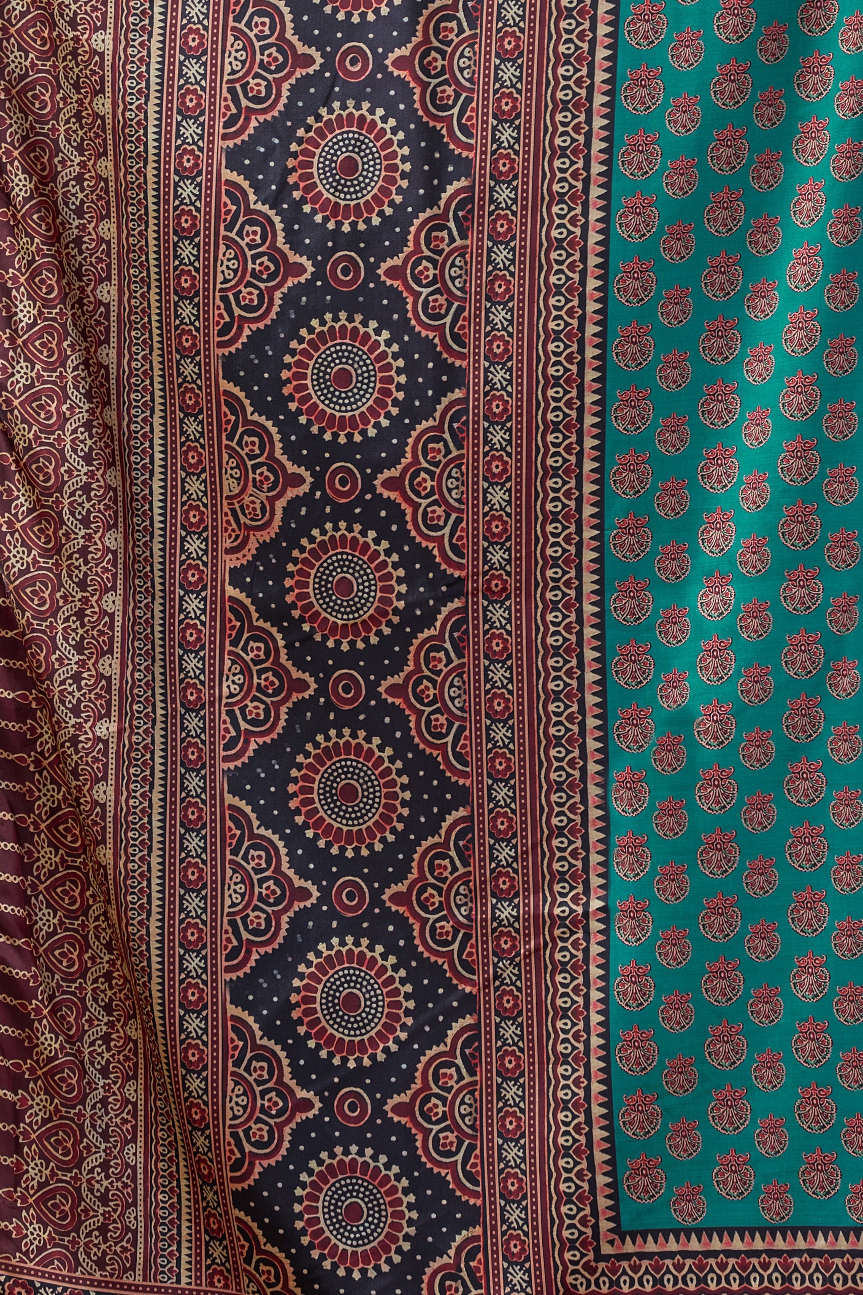 Geometric Ajrkh  Print Silk Saree