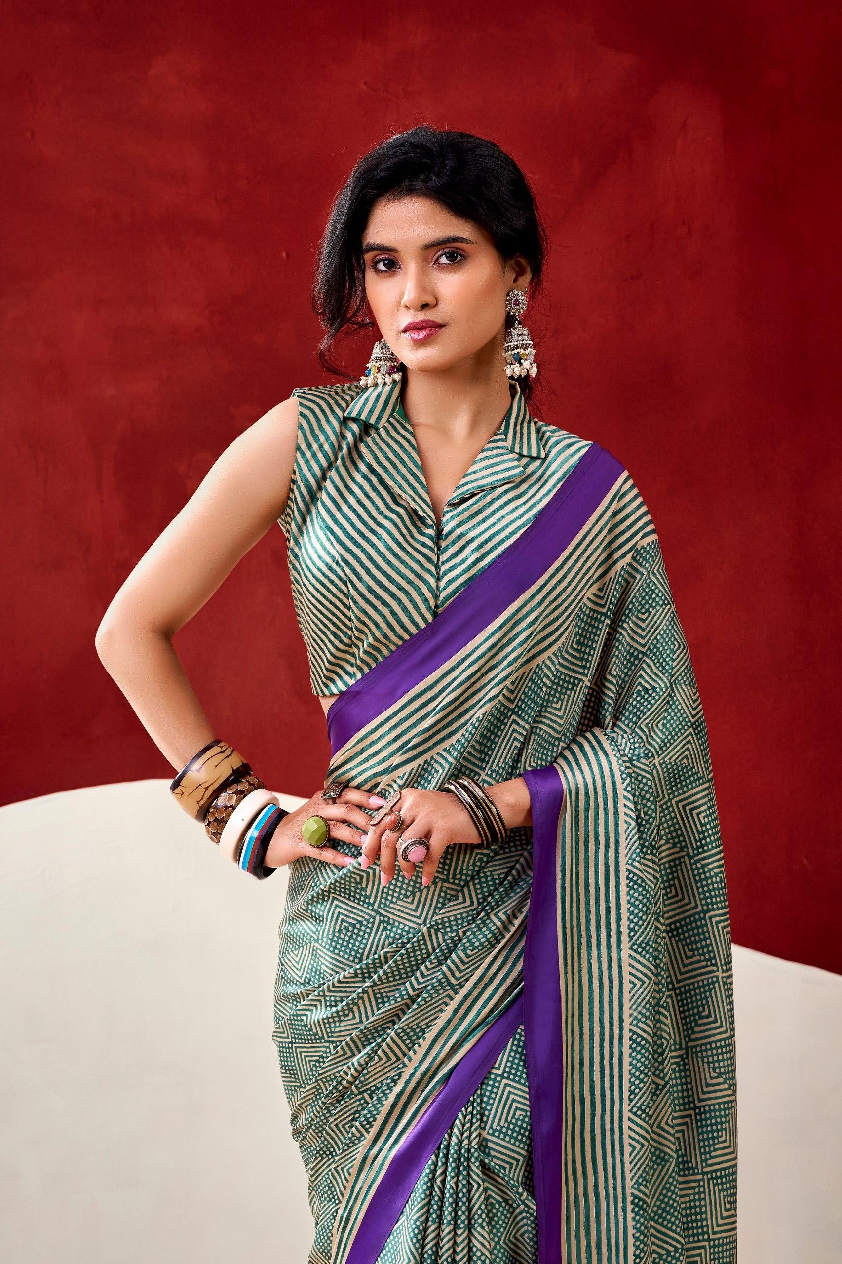 ELEGANT SATIN DIGITAL PRINT SAREE
