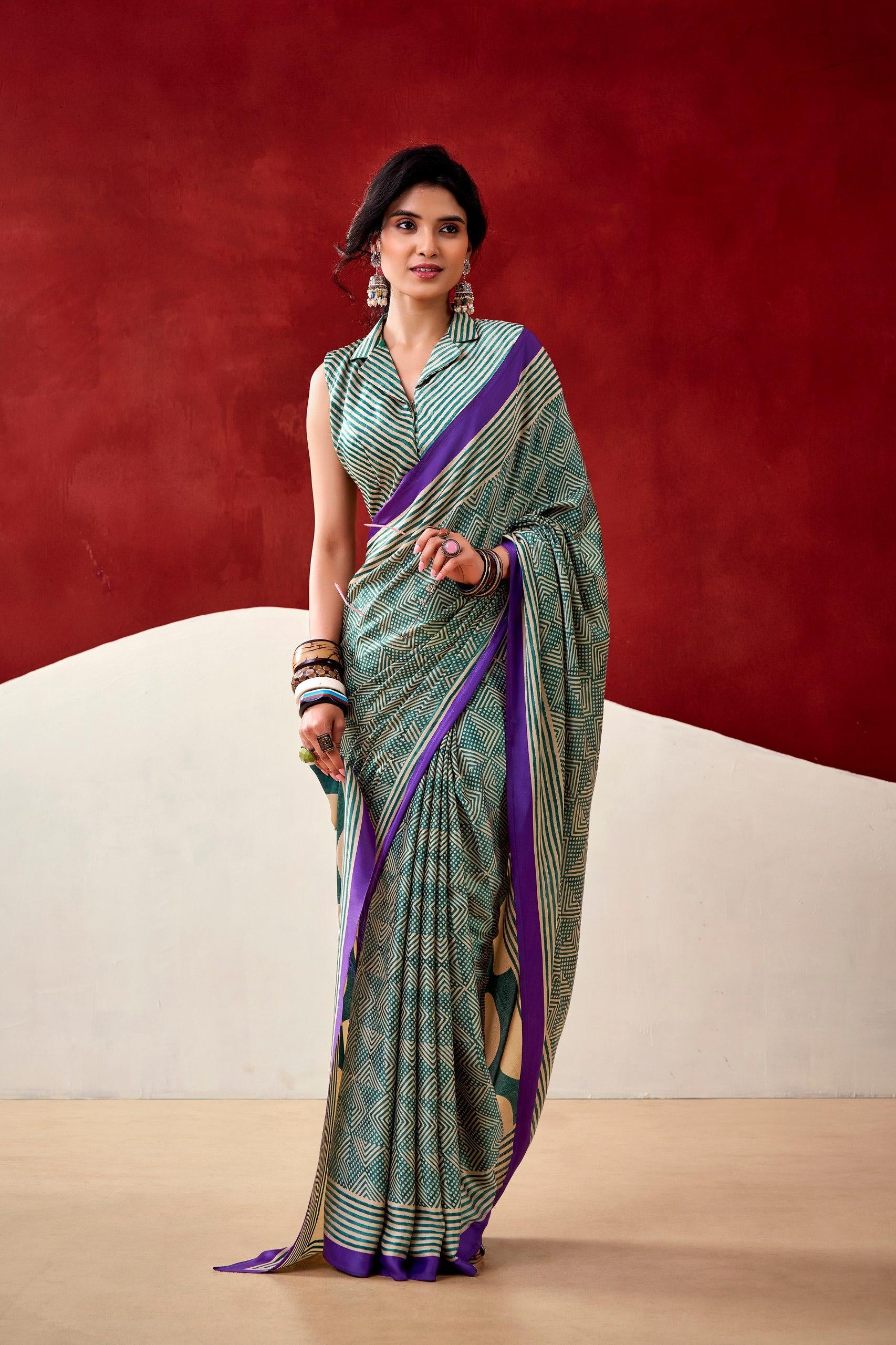 ELEGANT SATIN DIGITAL PRINT SAREE