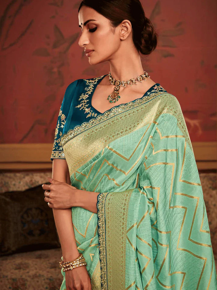 Mint Pista Green Sindhuri Pure Dola Silk Saree