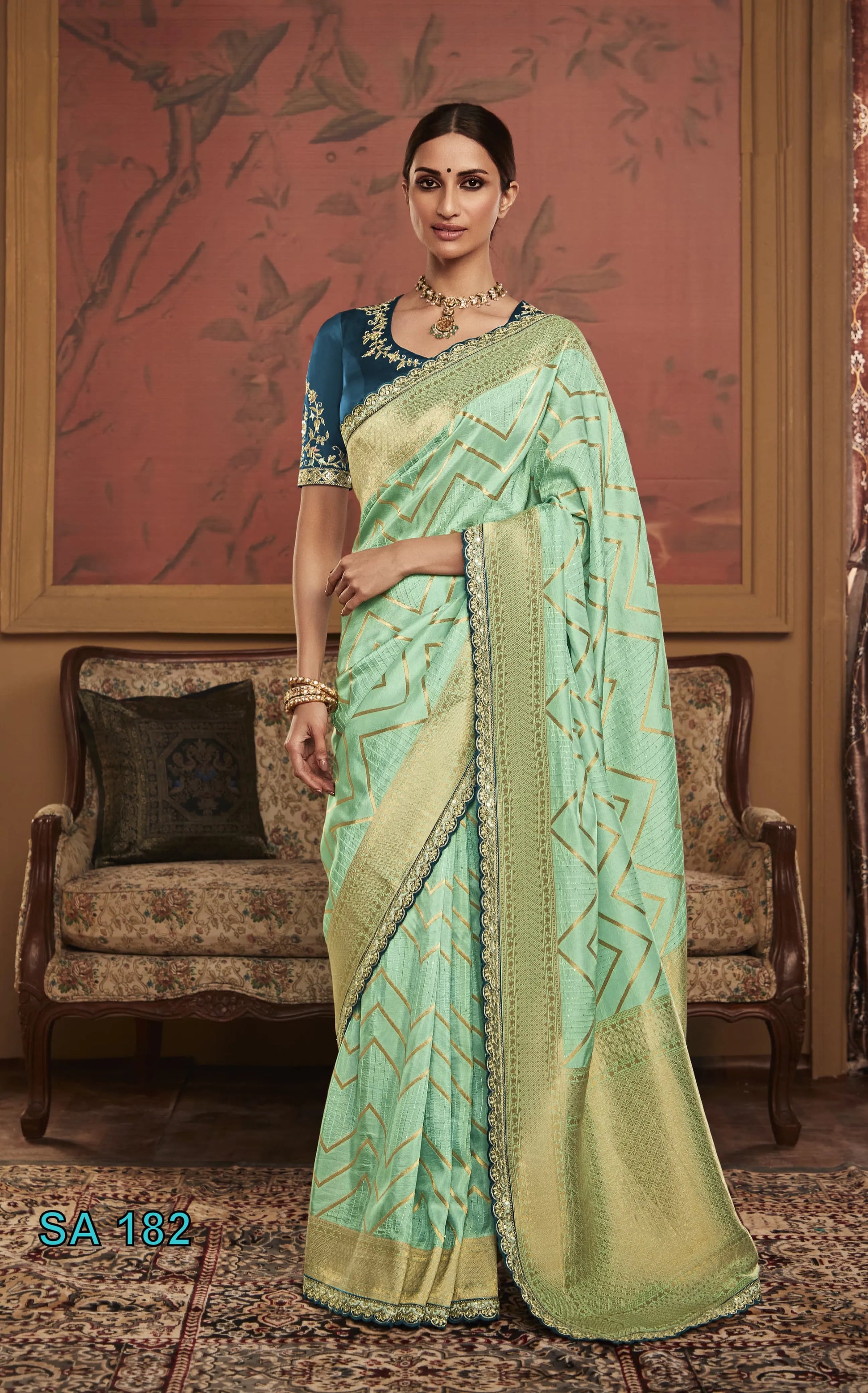 Mint Pista Green Sindhuri Pure Dola Silk Saree
