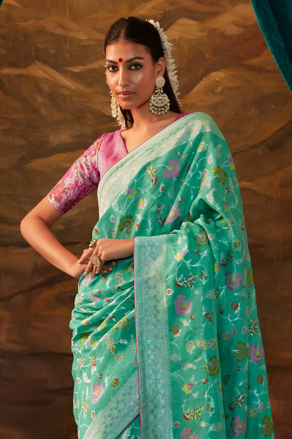Teal Peacock Sindhuri Pure Silk Saree