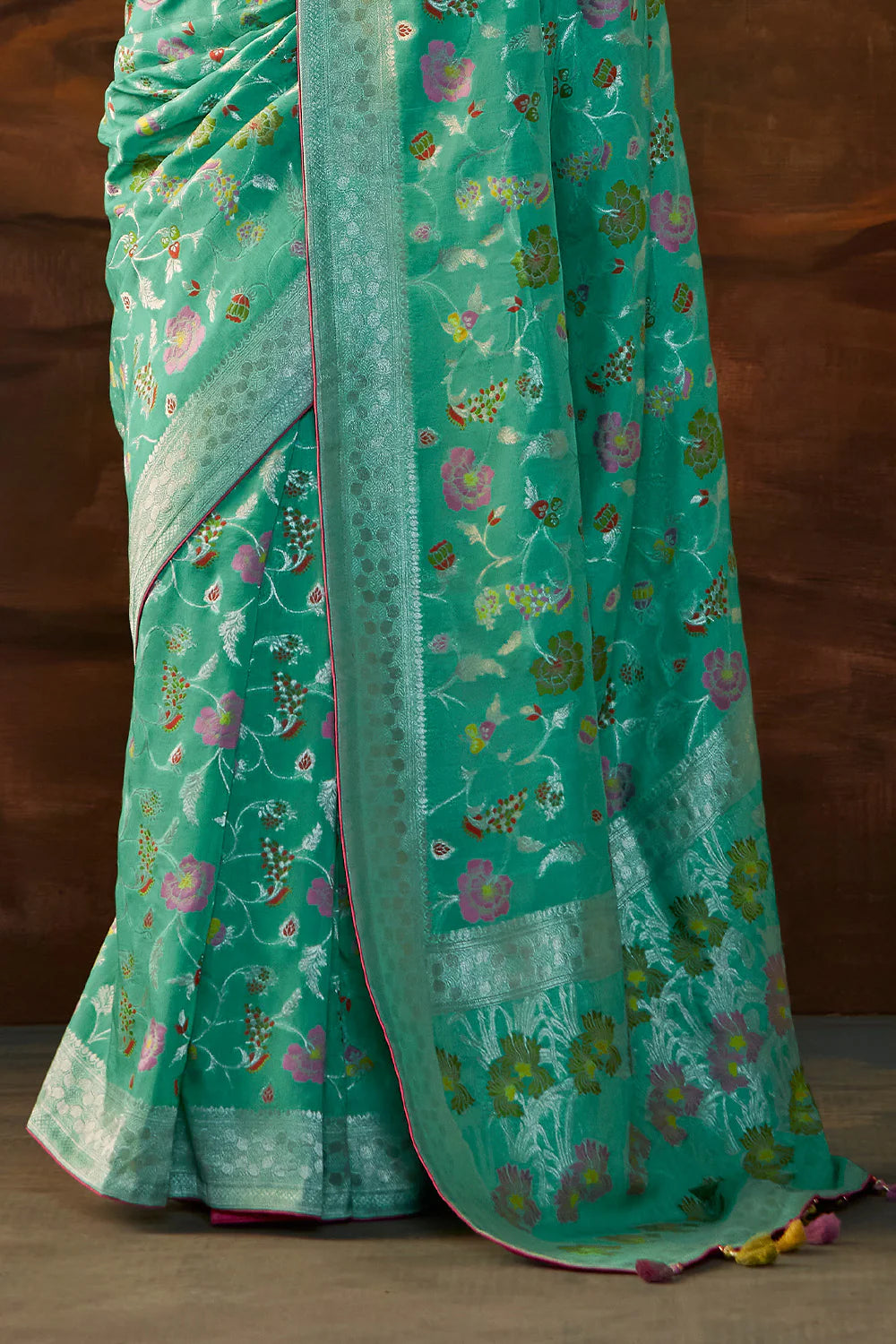 Teal Peacock Sindhuri Pure Silk Saree