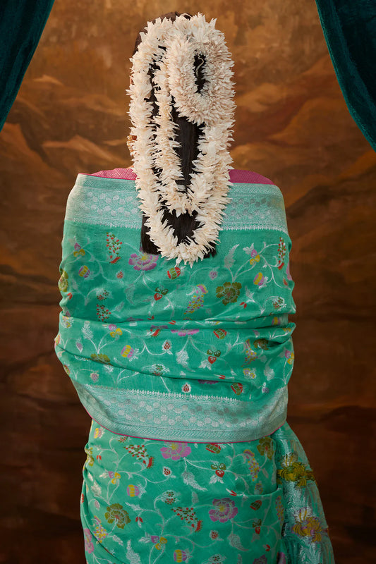 Teal Peacock Sindhuri Pure Silk Saree