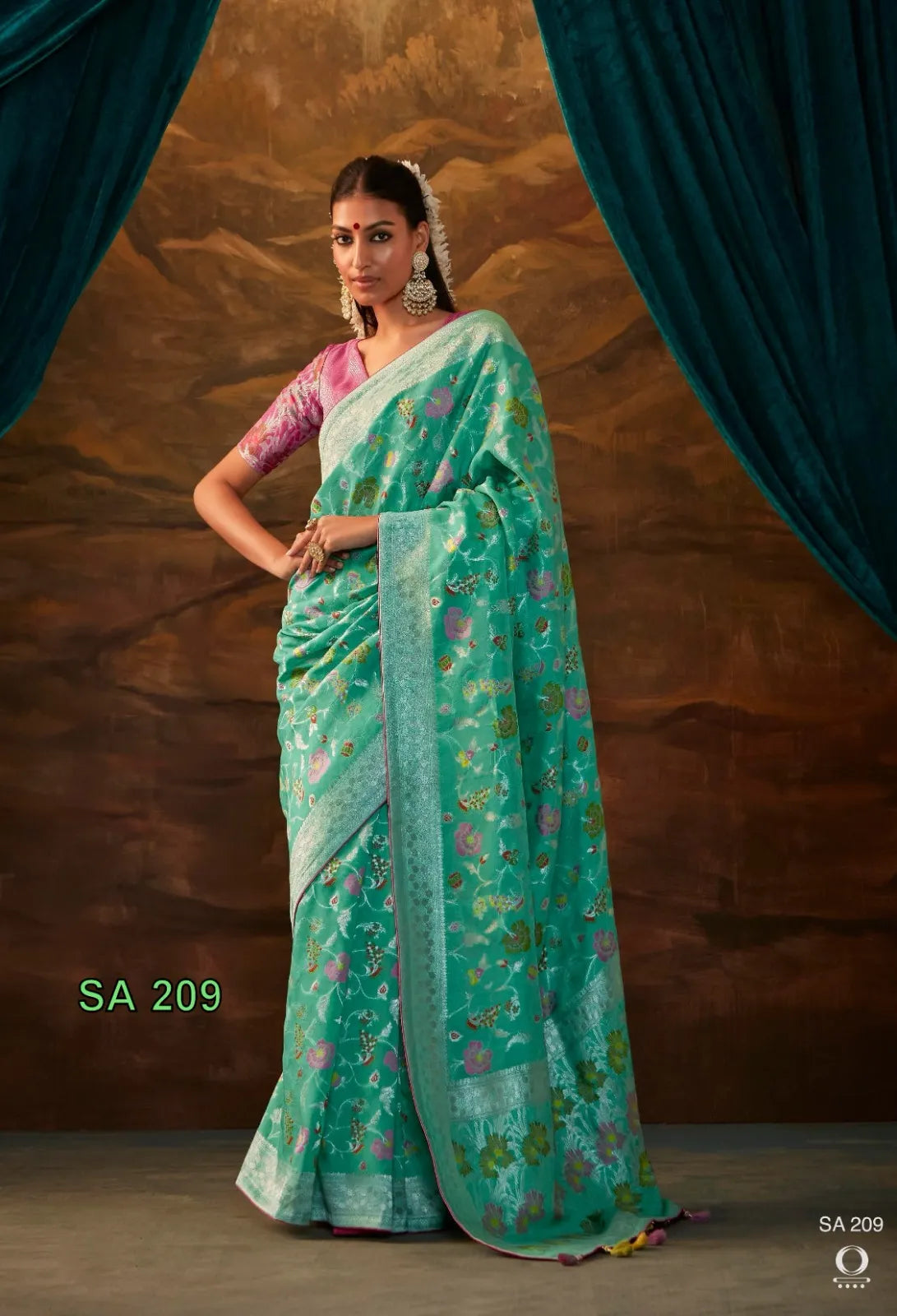 Teal Peacock Sindhuri Pure Silk Saree