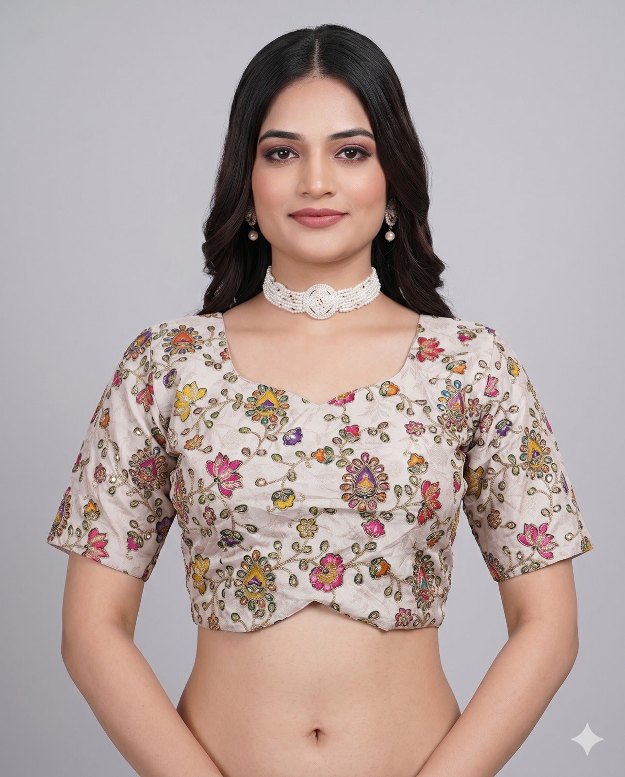 Pure Viscose V-Neck Embroidered Ethnic Blouse