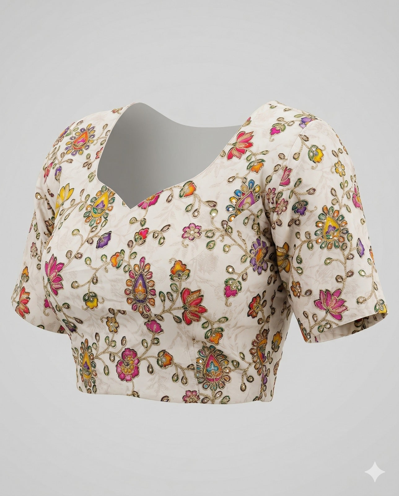 Pure Viscose V-Neck Embroidered Ethnic Blouse