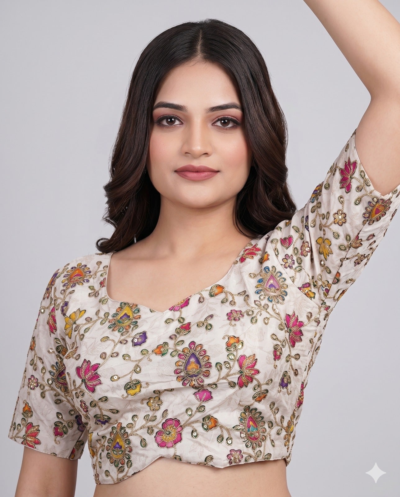 Pure Viscose V-Neck Embroidered Ethnic Blouse