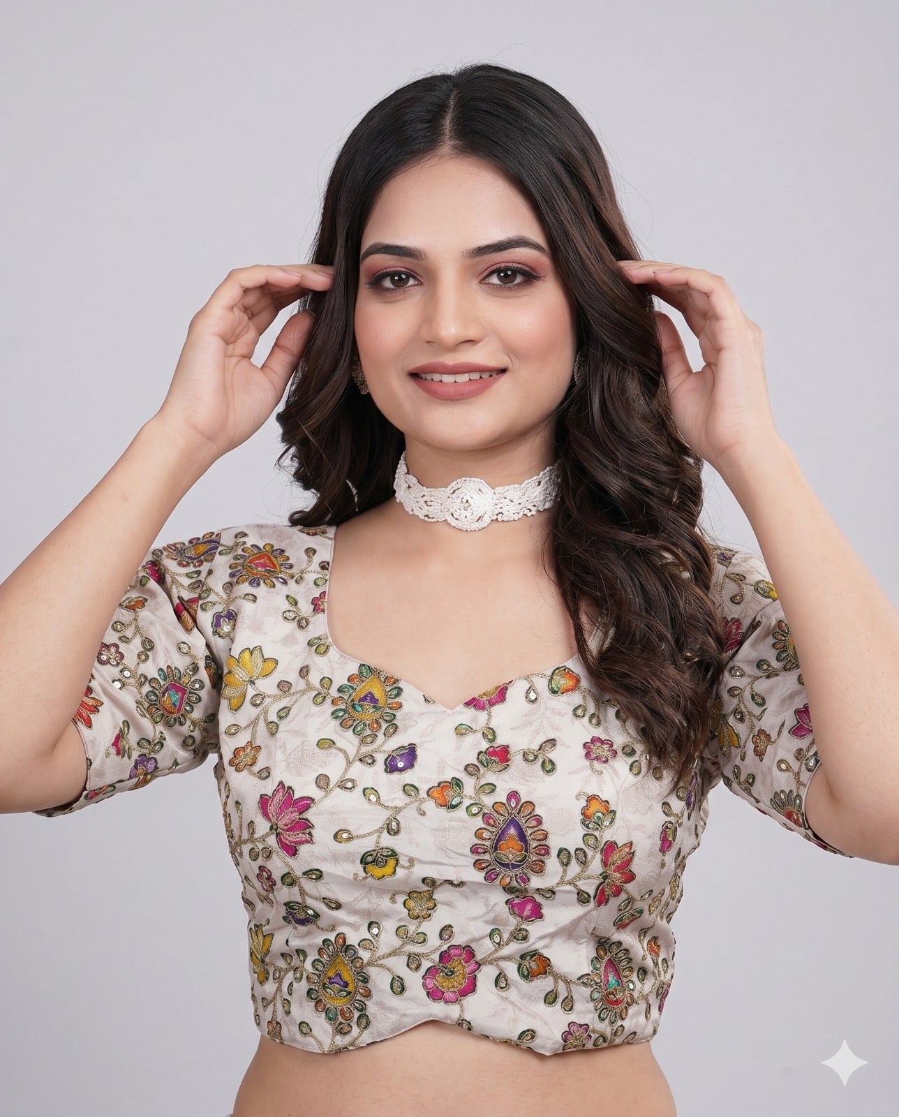 Pure Viscose V-Neck Embroidered Ethnic Blouse