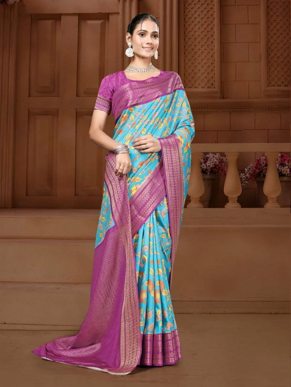 Fashion Fusion Semi-Crepe Tanjore Floral Saree