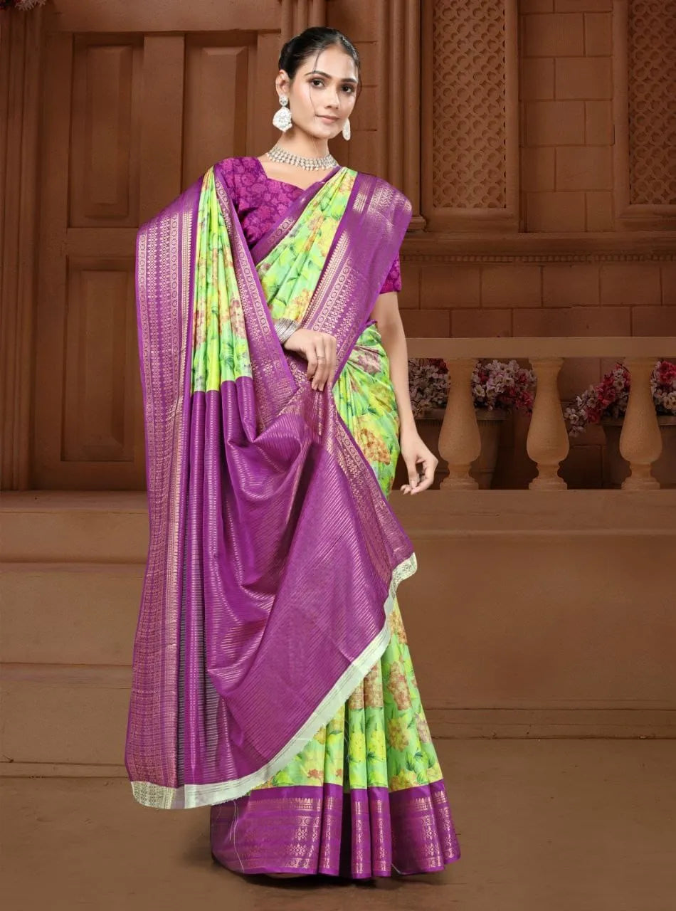 Fashion Fusion Semi-Crepe Tanjore Floral Saree