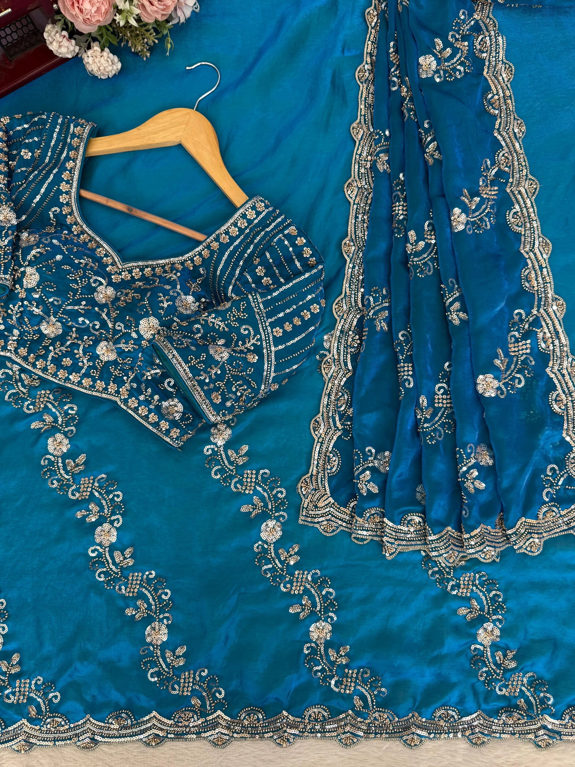 Fendy Silk Designer Saree with Heavy Bead & Sequin Work