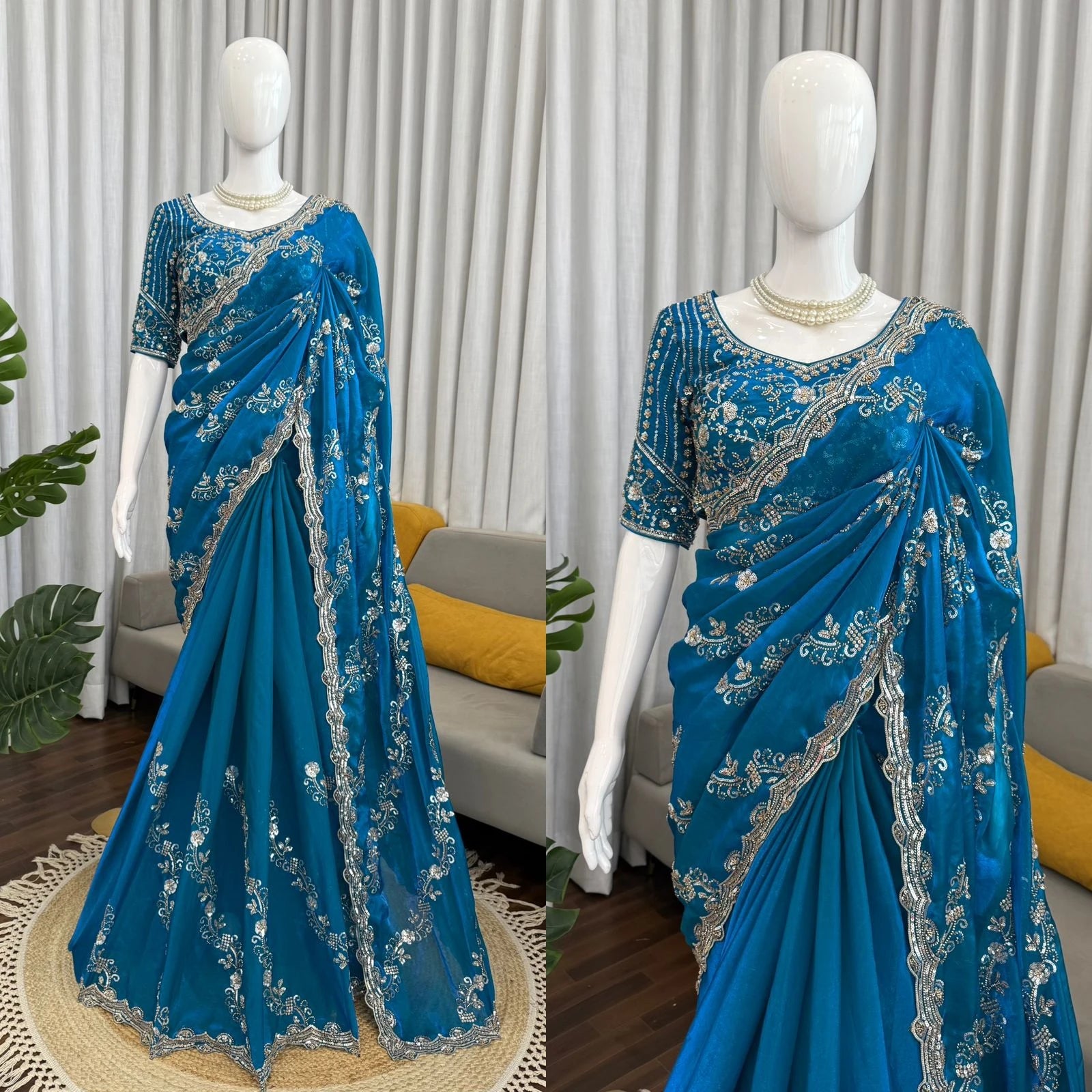 Fendy Silk Designer Saree with Heavy Bead & Sequin Work