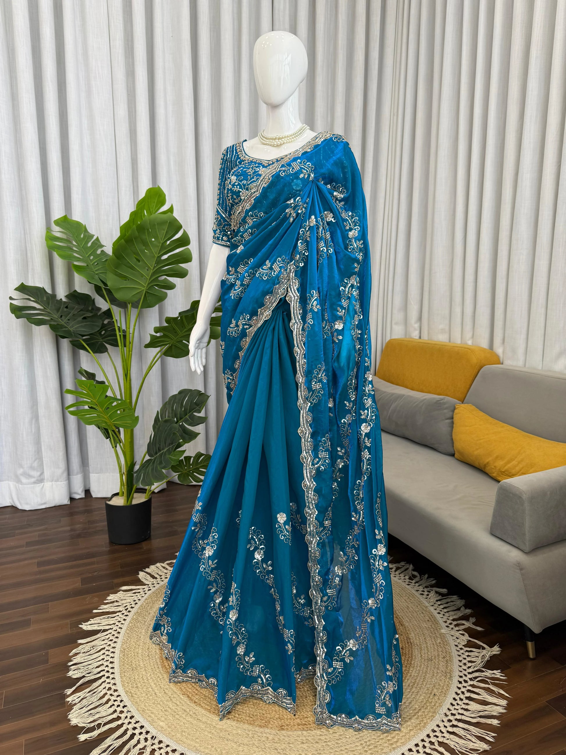 Fendy Silk Designer Saree with Heavy Bead & Sequin Work