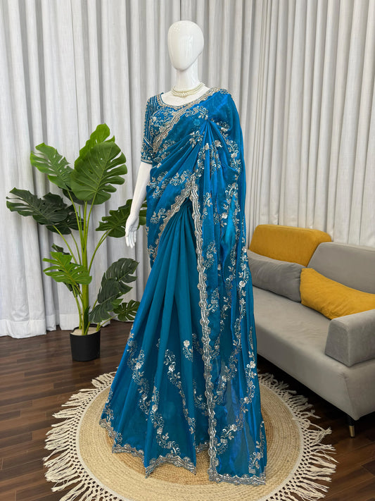 Fendy Silk Designer Saree with Heavy Bead & Sequin Work