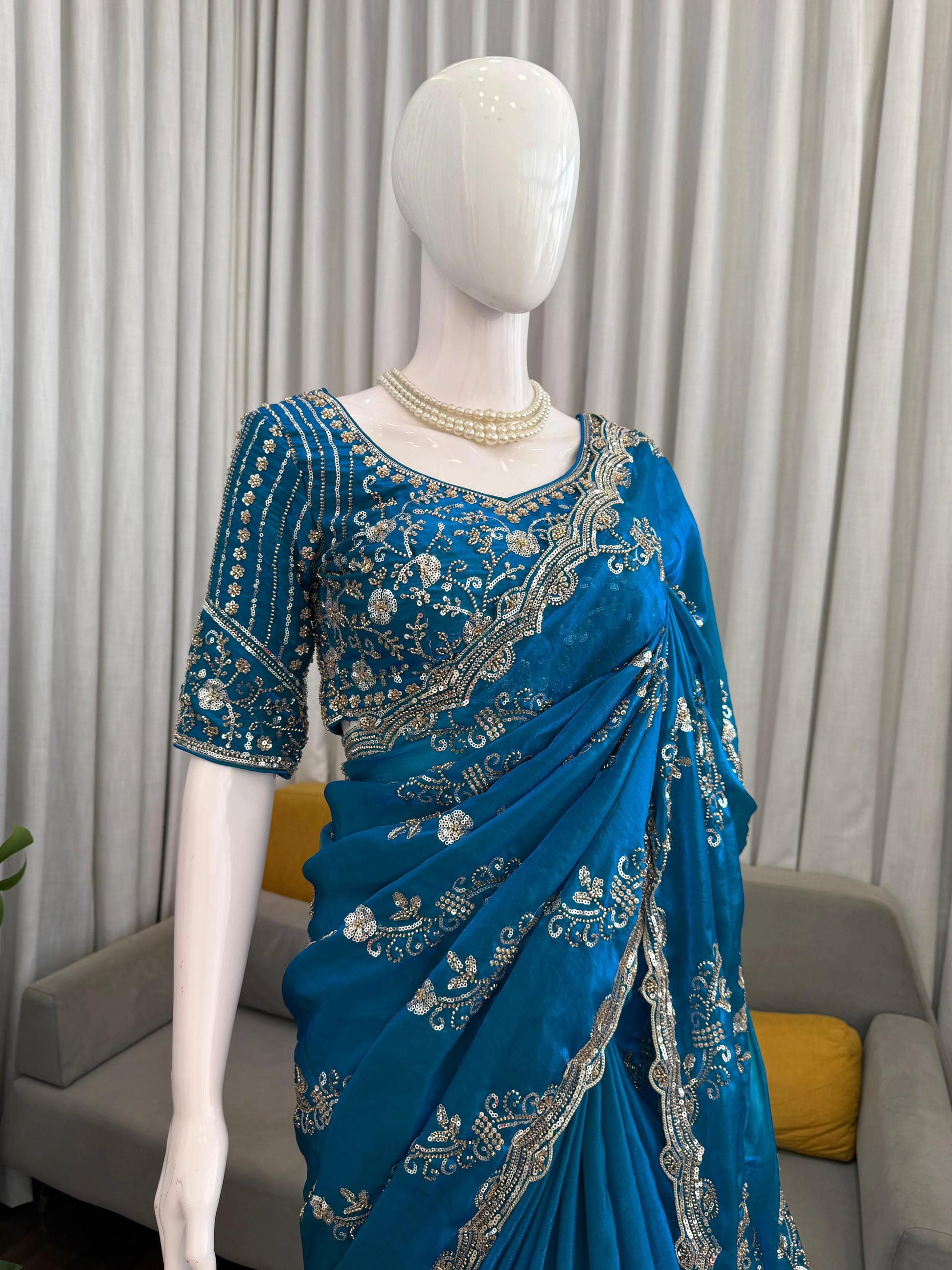 Fendy Silk Designer Saree with Heavy Bead & Sequin Work