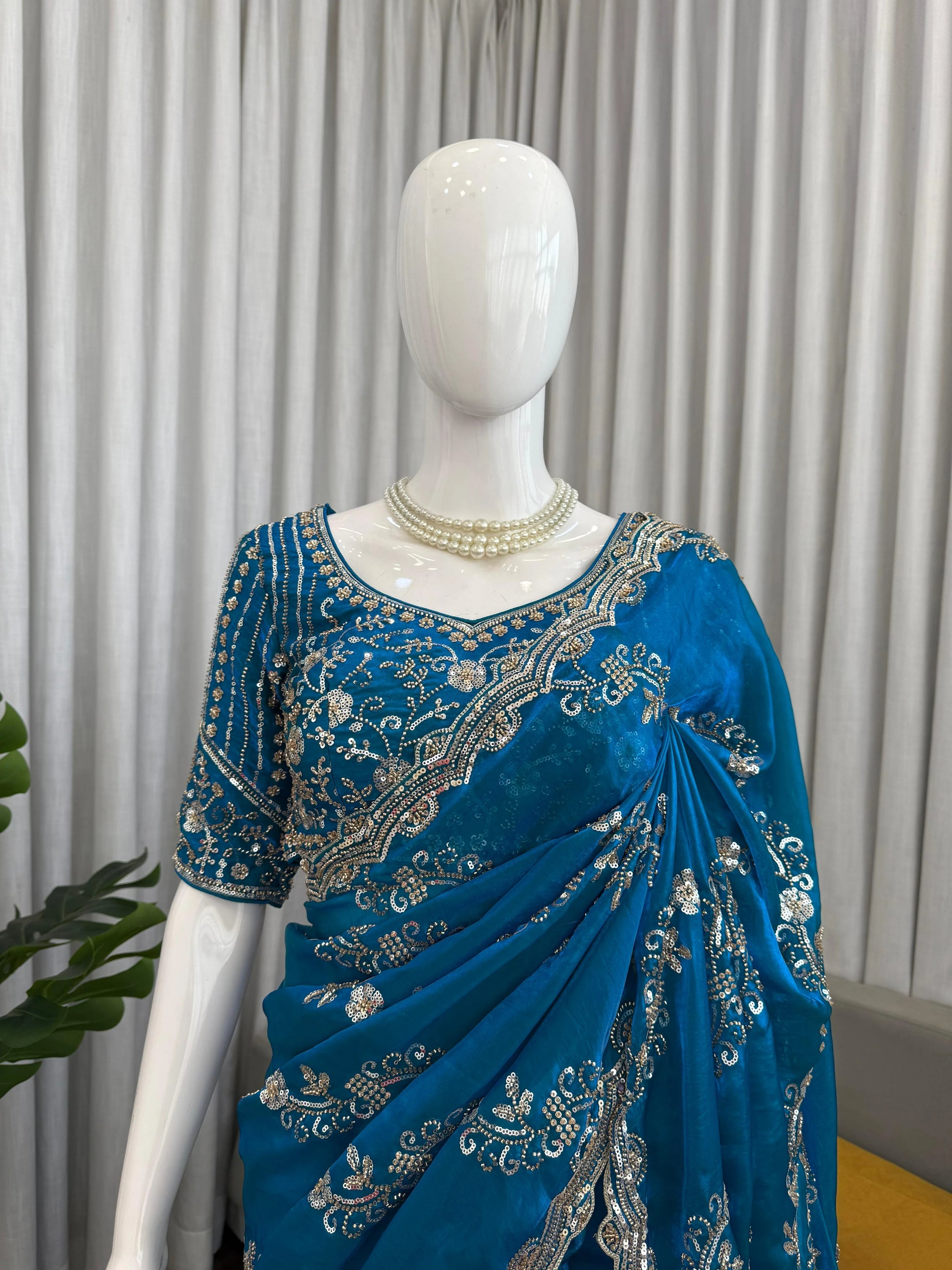 Fendy Silk Designer Saree with Heavy Bead & Sequin Work