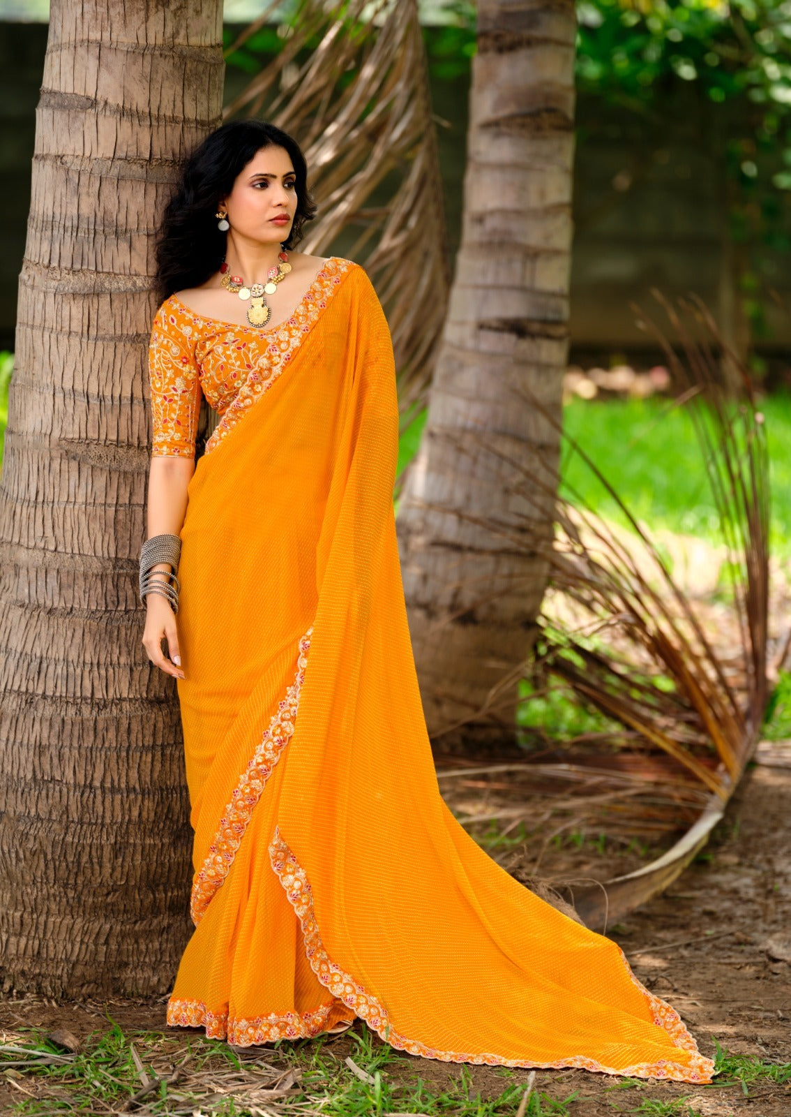 Georgette Lehariya Print Saree with Embroidery Border