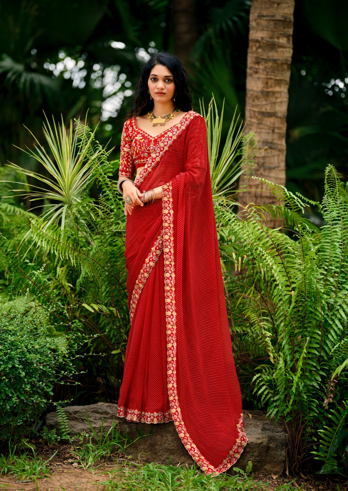 Georgette Lehariya Print Saree with Embroidery Border