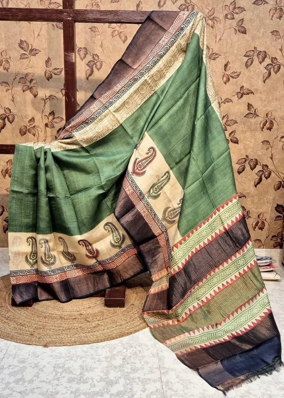 Handpainted Tussar Kanchi Silk Saree
