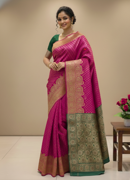 Beautiful Jaquard Saree For Women - Pink