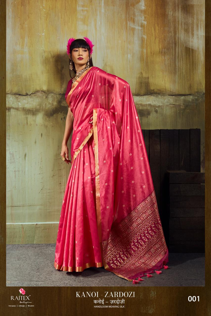 Kanoi Zardozi Rajtex Handloom Waving Silk Saree