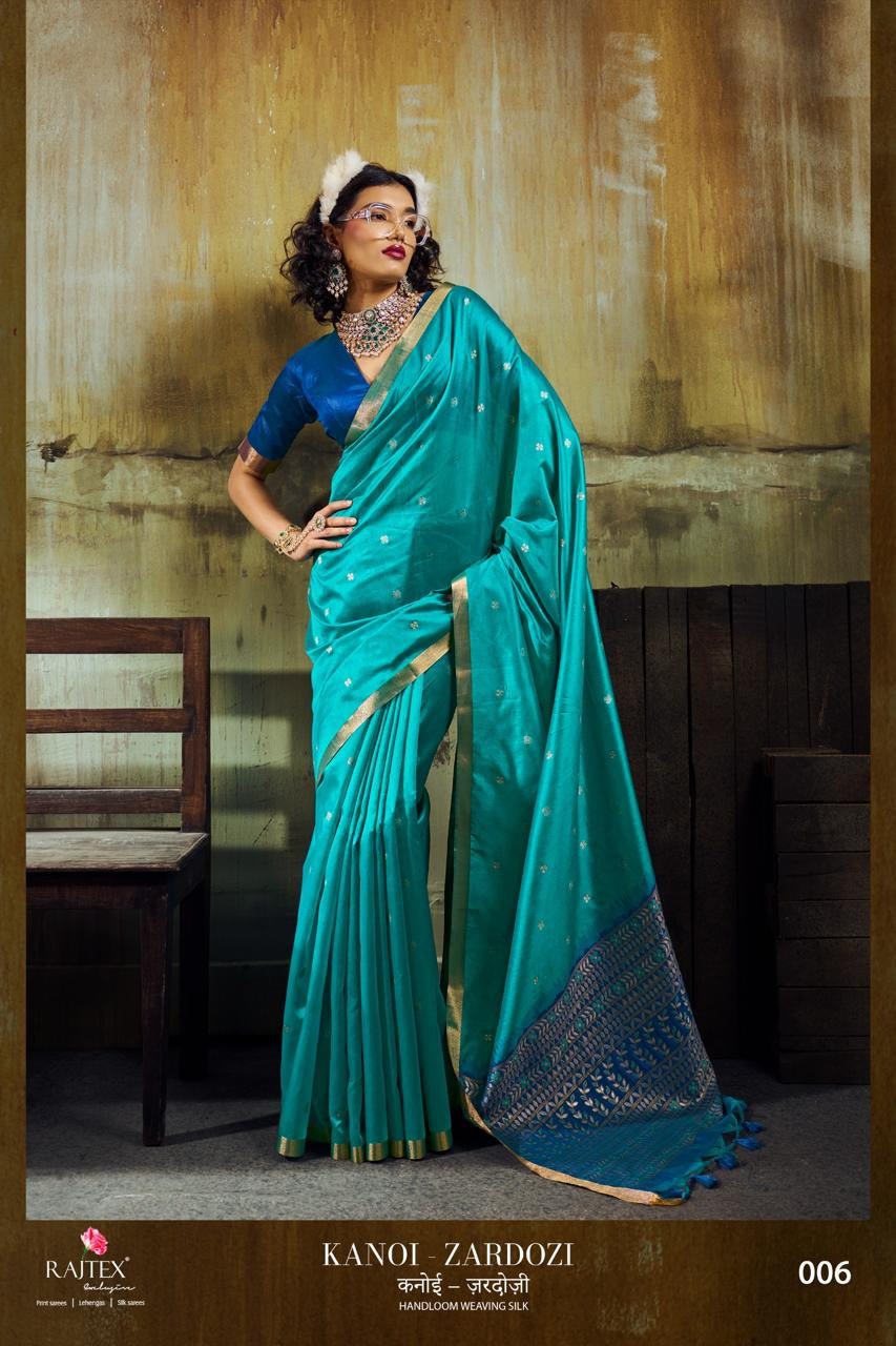 Kanoi Zardozi Rajtex Handloom Waving Silk Saree