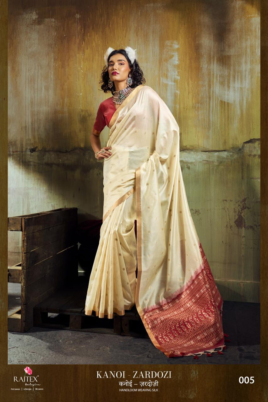Kanoi Zardozi Rajtex Handloom Waving Silk Saree