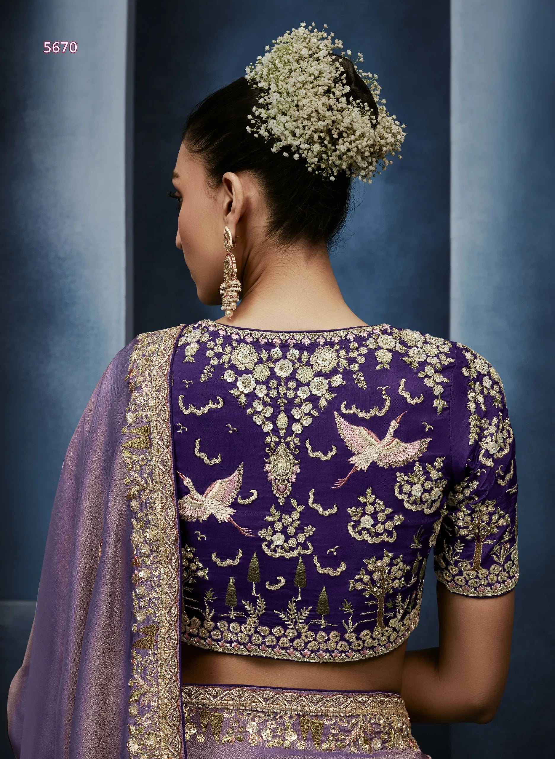 Lavender Dusk Fancy Tissue Saree with Zardozi, Moti & Sequin Embroidery — Ready Blouse