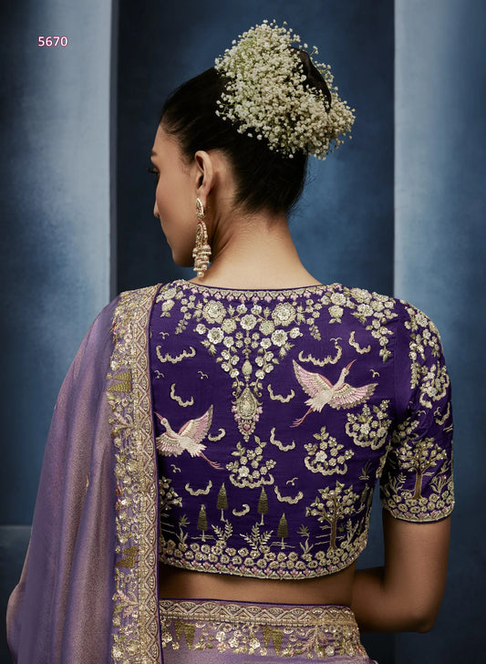 Lavender Dusk Fancy Tissue Saree with Zardozi, Moti & Sequin Embroidery — Ready Blouse