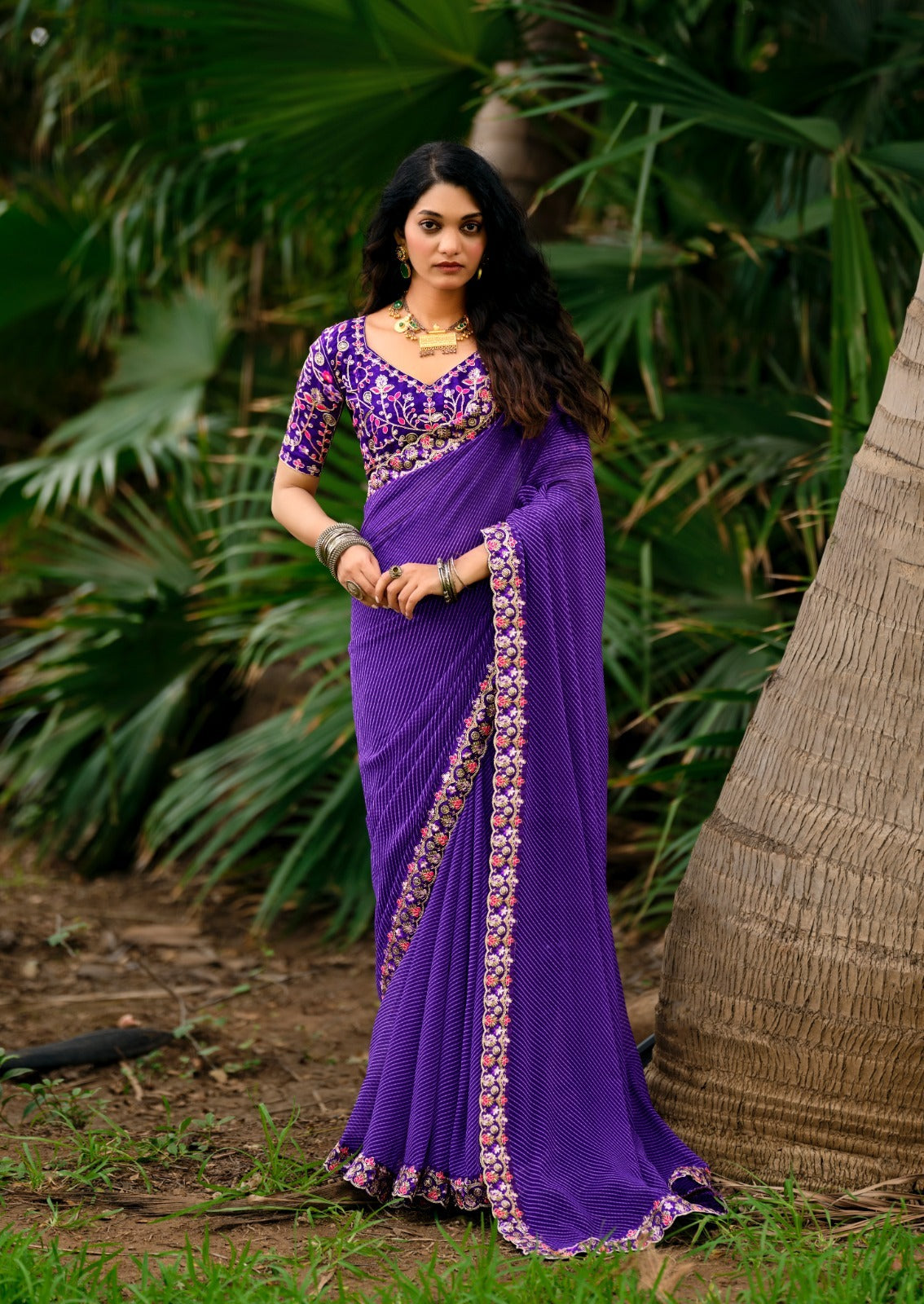 Lehariya Georgette Print Saree with Embroidery