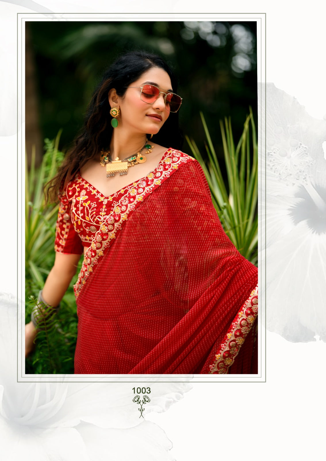 Lehariya Georgette Print Saree with Embroidery