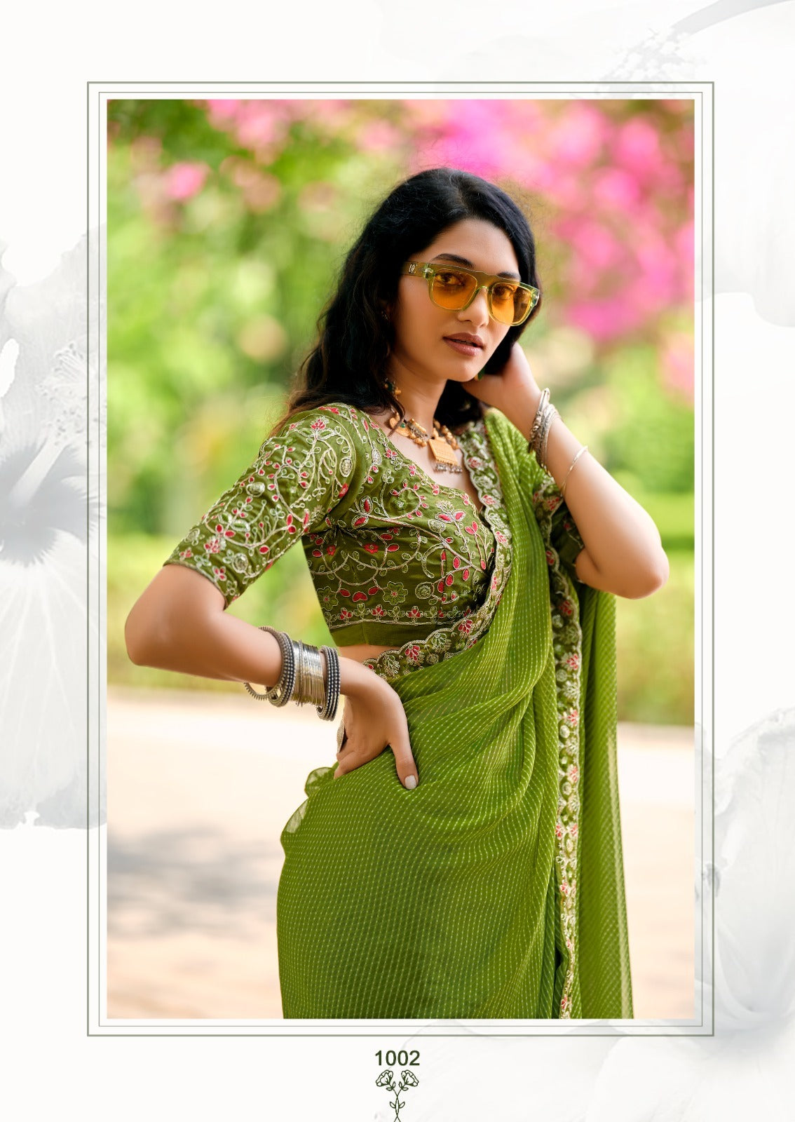 Lehariya Georgette Print Saree with Embroidery