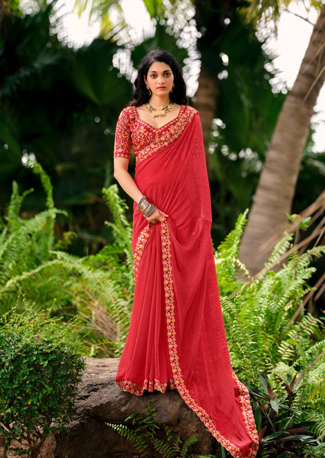 Lehariya Georgette Print Saree with Embroidery