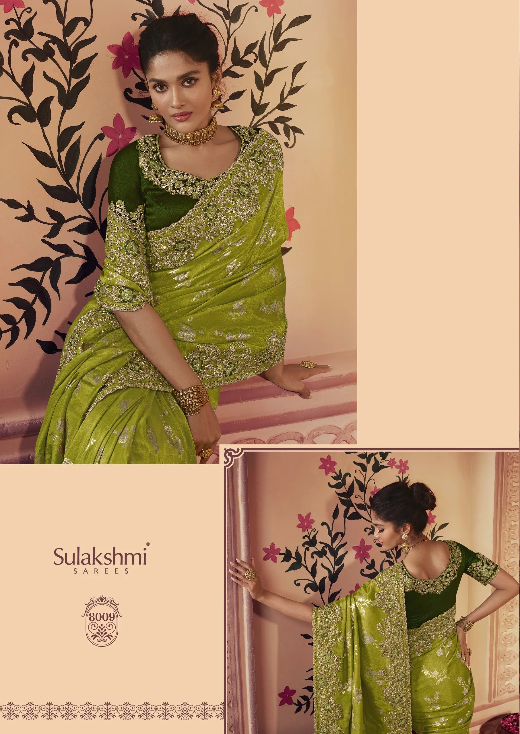 Vasundhara Heritage Tissue Olive Green Silk Saree – Handcrafted Embellished Royal Collection